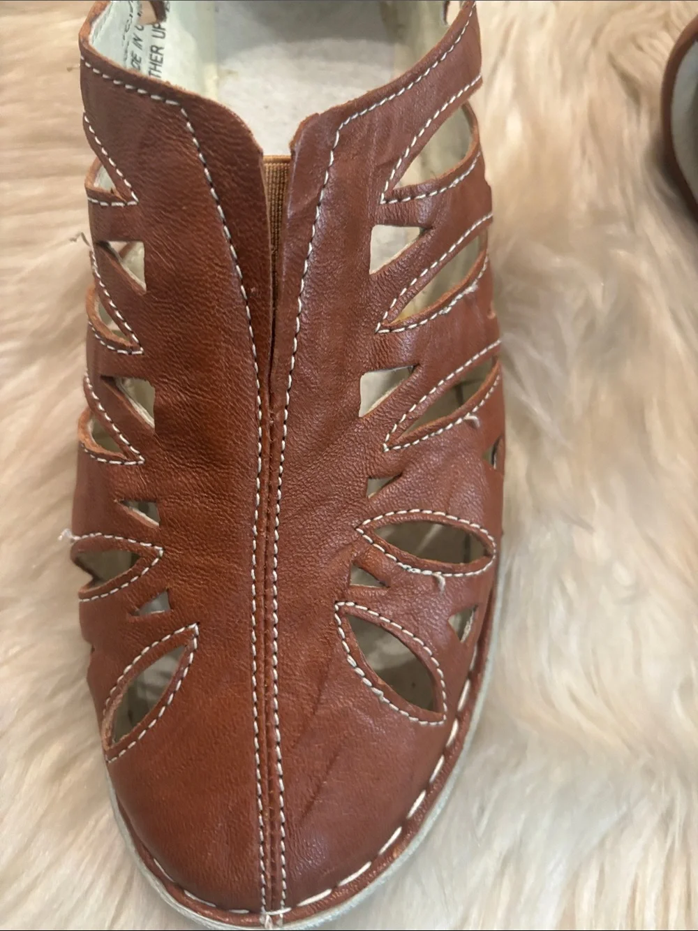 Propet Brown Leather Slip-On Loafers with Cutouts